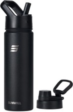SUNWILL Metal Water Bottle with Straw Stainless Steel, 650ml Insulated Leakproof