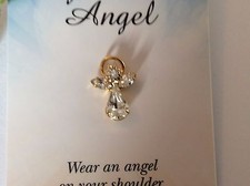 Angel Lapel Pin Birthstone Message Card Stocking filler 19mm Gift Colour Options