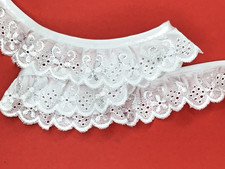 White Satin Gathered Polycotton Broderie Lace Trim 1.25"/3cm CHOOSE LENGTH