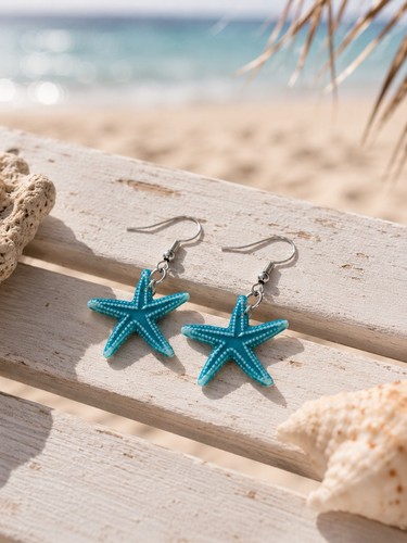 Blue starfish drop earrings - drop,
