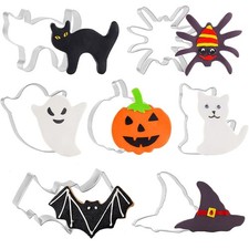 Halloween Metal Cookie Cutters - 7 Shapes - Ghost Cat Pumpkin Bat spider UK