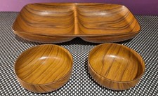 3 x Vintage Robex Caleppio Italy Teak Wood Effect Design Tray & Bowels