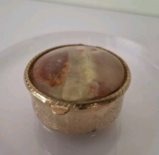 Vintage Agate Silver Tone Etched Round Tiny Pill Trinket Box 4cm
