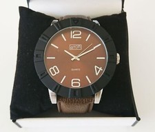 ETON Mens Watch Jumbo Leather Strap Brown Chrome & Black - 3245J Boxed NEW 