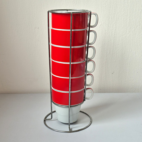 Piece red white ceramic - 6-piece,