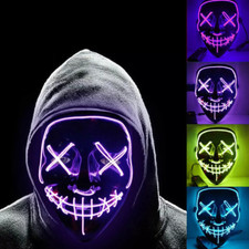 Halloween Mask Purge Inspired LED Scary Light Up Cosplay Fancy Costume Neon UK