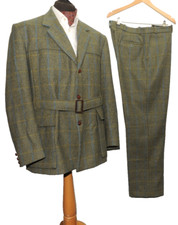 TAILORED TWEED JACKETS UK NORFOLK THREE PIECE TWEED SUIT 48" L W 40'' GREEN