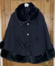 Sweaty Betty Black Ski Faux Fur Cape Poncho Jacket Size XS-S (fits oversized)