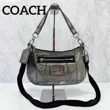 COACH Handbag Shoulder Bag Small Logo Leather Silver Women's USED FROM JAPAN