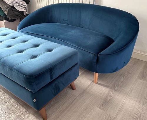 Velvet blue sofa with - sofa,