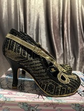 Irregular Choice Euro 40 Black Diamanté &gold Bow “Bubbles” Stiletto Heels