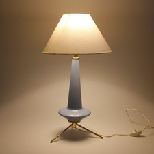 Vintage mid-century 1950s Italian sky blue ceramic and brass tripod table lamp