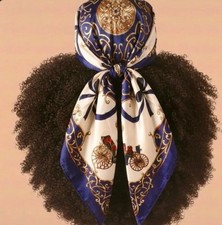 Blue Gold Silk Scarf Vintage