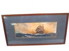 Framed Art R Hollingworth Watercolour Painting Sailing Ship Naval Seascape Boats