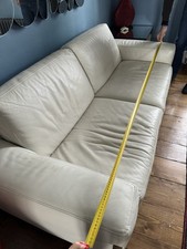 Ligne Roset 3 Seater Designer Off White Leather Sofa With Crome Frame