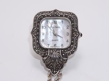 Sterling Silver & Marcasite Oleg Cassini Ladies Quartz Pendant Watch & 26” Chain