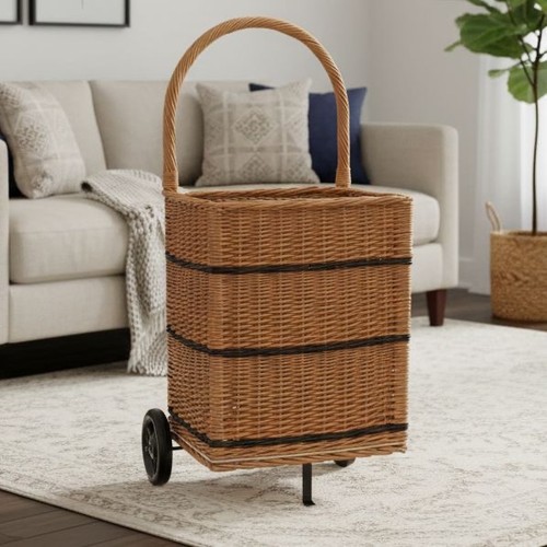 Square wicker trolley basket - trolley,