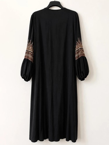 Black patterned zip maxi - black, abaya