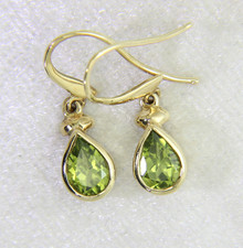 9ct Gold Natural Peridot Drop Earrings