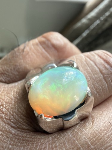 Men white opal ring - men’s,