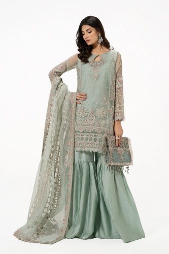 Mint green organza gharara - mint,