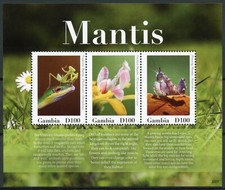 Gambia Insects Stamps 2020 MNH Unicorn Orchid Praying Mantis Fauna 3v M/S