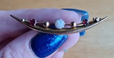 9CT GOLD CRESCENT MOON BROOCH set with OPAL & Garnets Not Scrap Edwardian? 