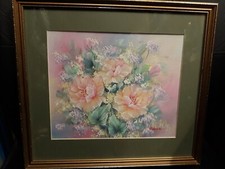 Oil / Acrylic On Board Of Pink Camellia - Framed And Signed