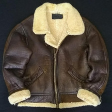 SUPERB VINTAGE AVIATION AIR FORCE SHEARLING LEATHER JACKET - L - U.S B-3 BOMBER