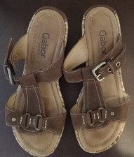 Ladies Gabor Comfort Brown Leather Mid Heel Buckle Mule Sandals Size UK 5.5