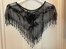 Vintage black beaded collar Shawl Black Evening Floral Victorian Edwardian