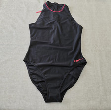 Zoggs Cable Zipped Hi-Neck Swimsuit UK 16 Zipped Black Costume