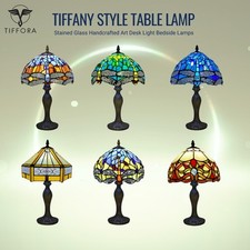 Tiffany Style Table Lamp Stained Glass Handcrafted Art Desk Light Bedside Lamps