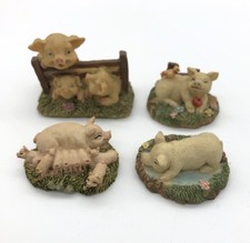 Bundle of 4 Small Pig Figurines Fence Meadow Water Piglets