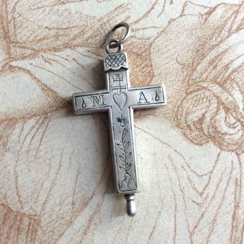 Antique silver heart reliquary - silver,