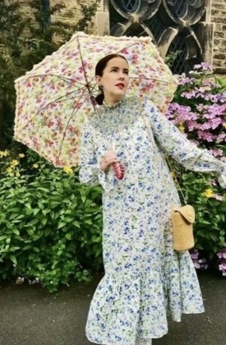 Zara white green floral puff - zara,