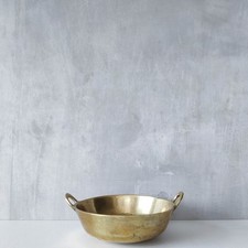 Vintage heavy hand cast brass bowl with handles