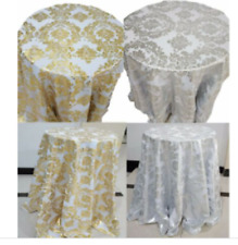 ROUND Silver Golden Floral Print TABLE COVERS Cloth Cover Catering Events UK