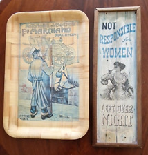 2 Vintage: 1x Serving PRESSED BAMBOO WOOD DRINKS Tray ,1 x Wooden Wall Plaque 