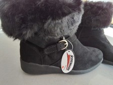 Avon Fur Cuff Black Suedette Ankle Boot Zip low heel buckle detail BNWT UK 4 37