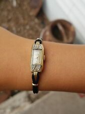 LADIES VINTAGE CLINTON ART DECO 14K ROLLED GOLD & DIAMOND WATCH