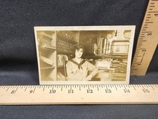 Original RPC Real Picture Postcard Young Woman Clerk General Store Typewriter 