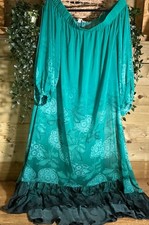 Ex Ted Baker Green Floral Chiffon Bardot Cover Up Maxi Dress Size M (up to 16)