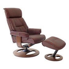 The Newton Swivel Recliner Chair & Matching Footstool – Chestnut Leather