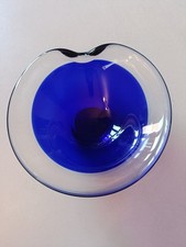 Art Glass Bowl Blue and Clear Whitefriars 6.25 Diameter Mid Century Vintage