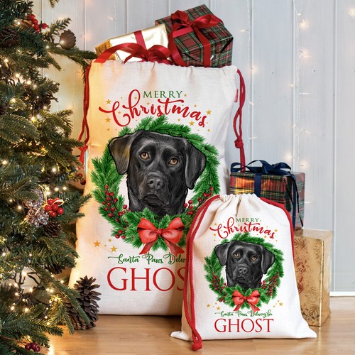 Black labrador christmas sack - christmas,