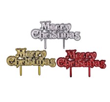 Merry Christmas Cake Topper Sign Decorations Xmas Yule Log Cupcake Plastic Word