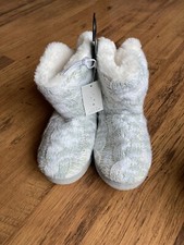 MATALAN ladies Sz 5 - 6 Sherpa Knit Slipper Boots Glitter Pom Pom Detail  New