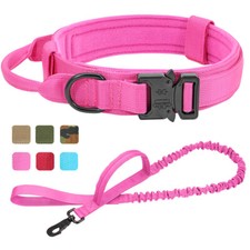 Pink Tactical Heavy Duty Nylon Large Dog Collars+Lead Military Metal Buckle M-XL