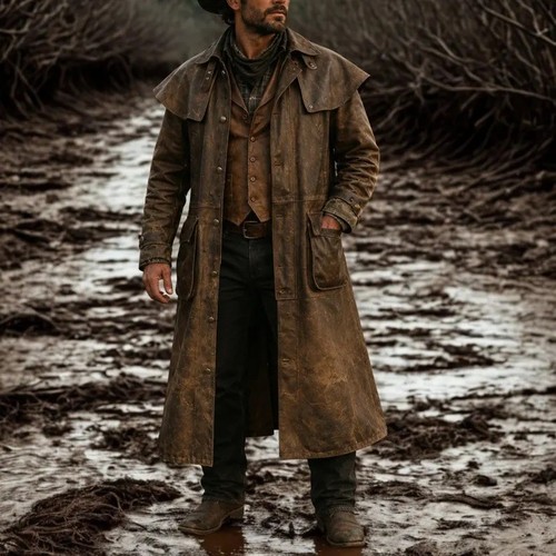 Men leather duster coat - men's,
